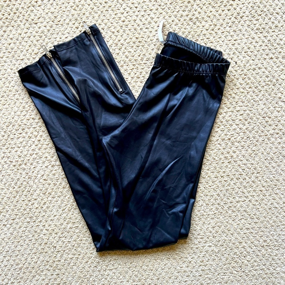 Cemi Ceri Black Faux Leather Leggings with Zippers at Ankles Size Small